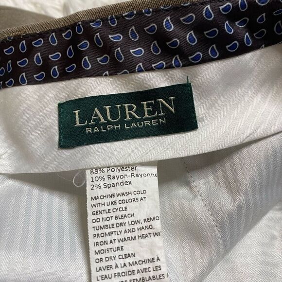 Lauren Ralph Lauren Pants Mens 34x32 Tan Flat Front Dress Slacks Trousers Preppy - Picture 3 of 8
